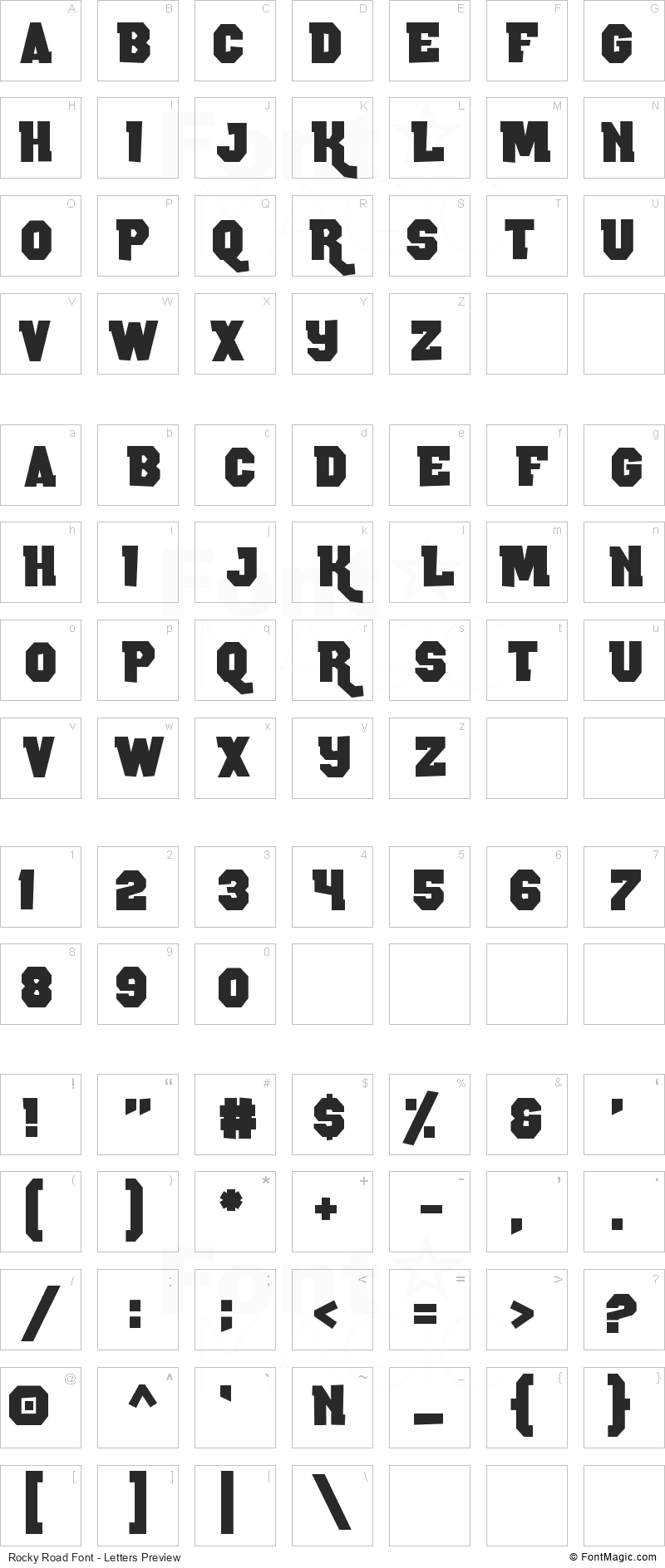 Rocky Road Font - All Latters Preview Chart