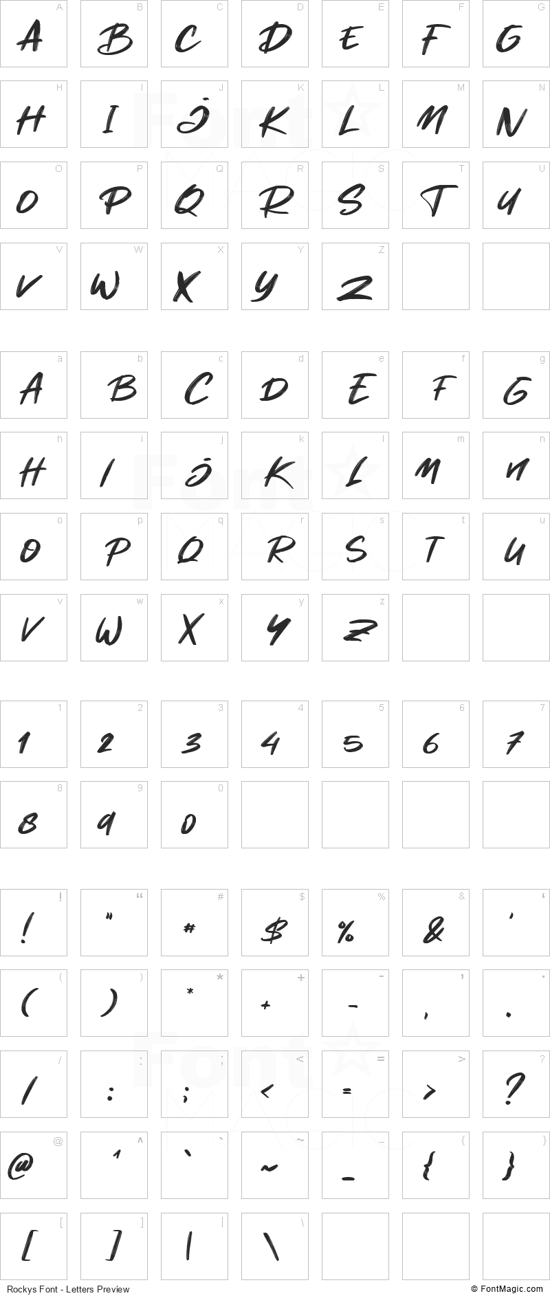 Rockys Font - All Latters Preview Chart