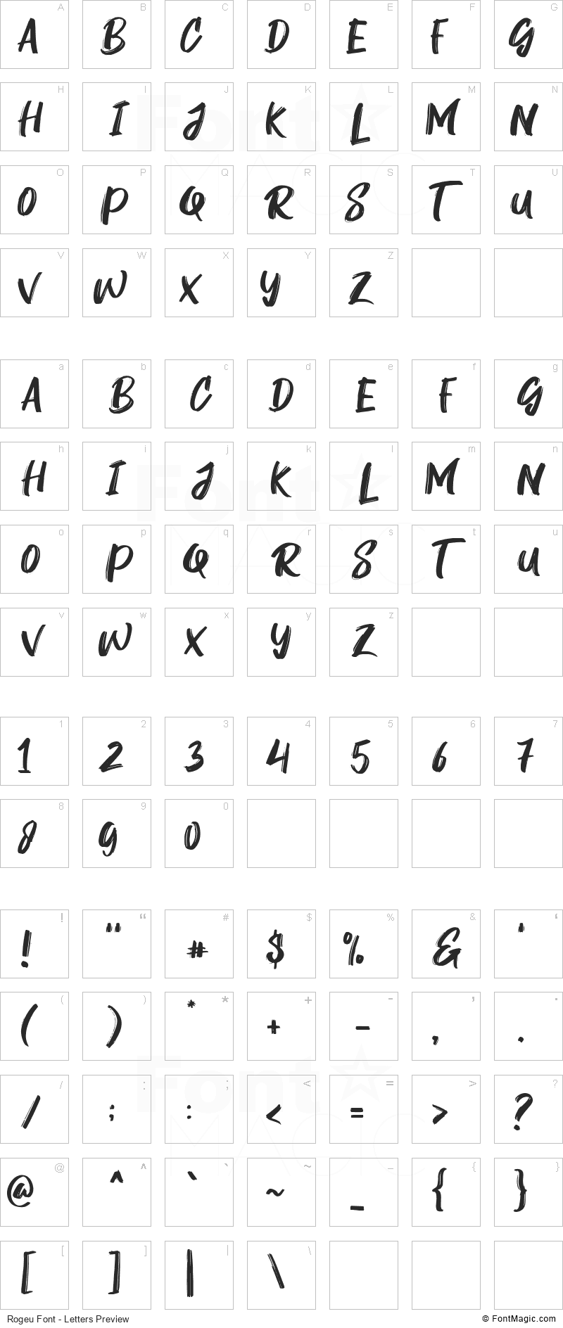 Rogeu Font - All Latters Preview Chart