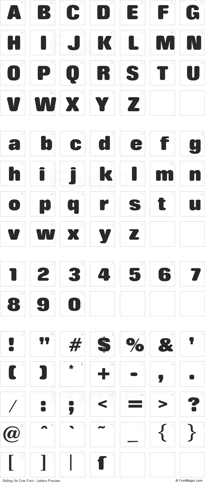 Rolling No One Font - All Latters Preview Chart