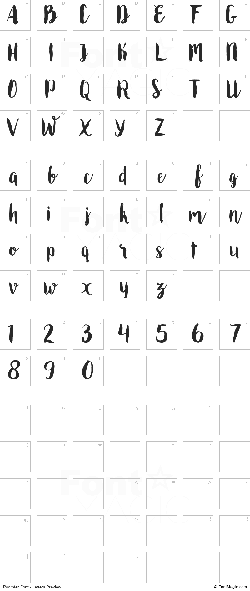 Roomfer Font - All Latters Preview Chart