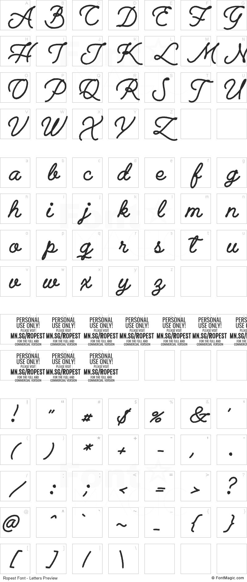 Ropest Font - All Latters Preview Chart