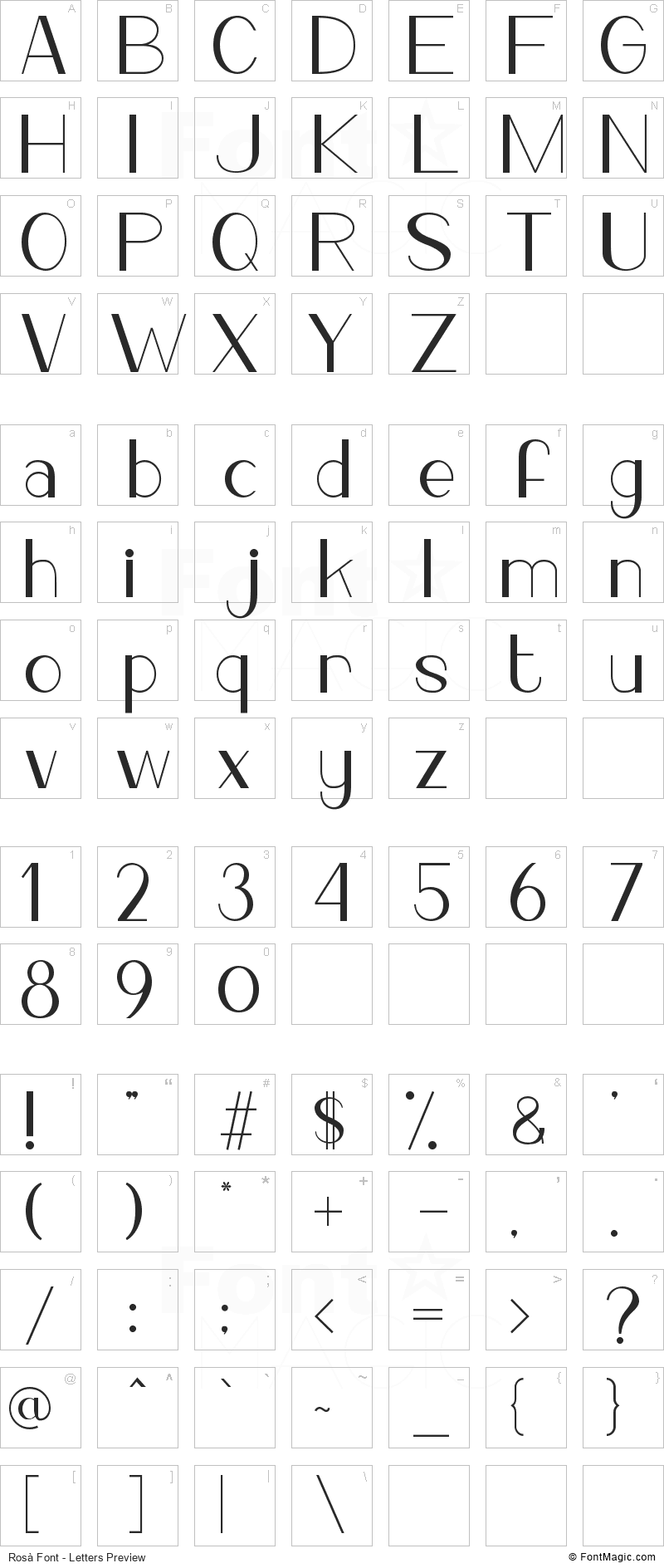 Rosà Font - All Latters Preview Chart