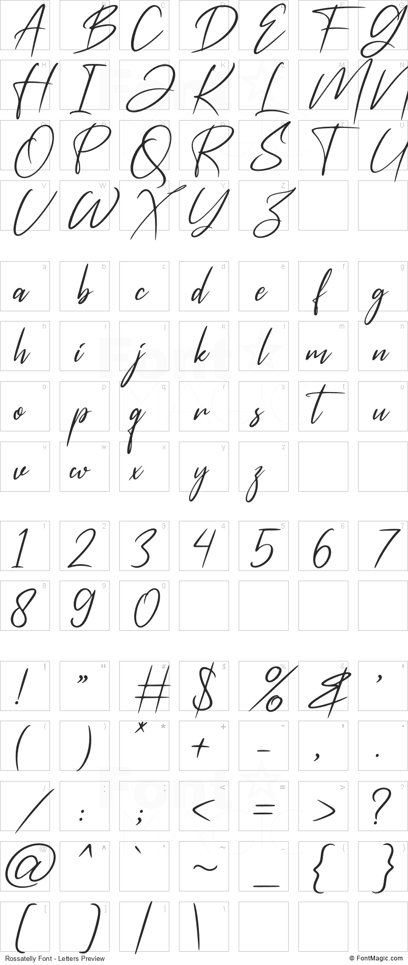 Rossatelly Font - All Latters Preview Chart