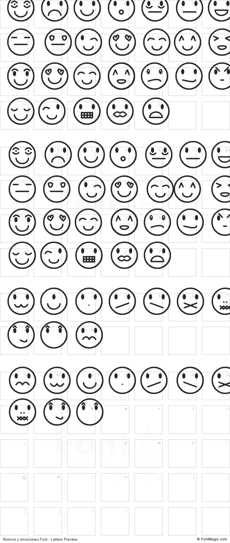 Rostros y emociones Font - All Latters Preview Chart