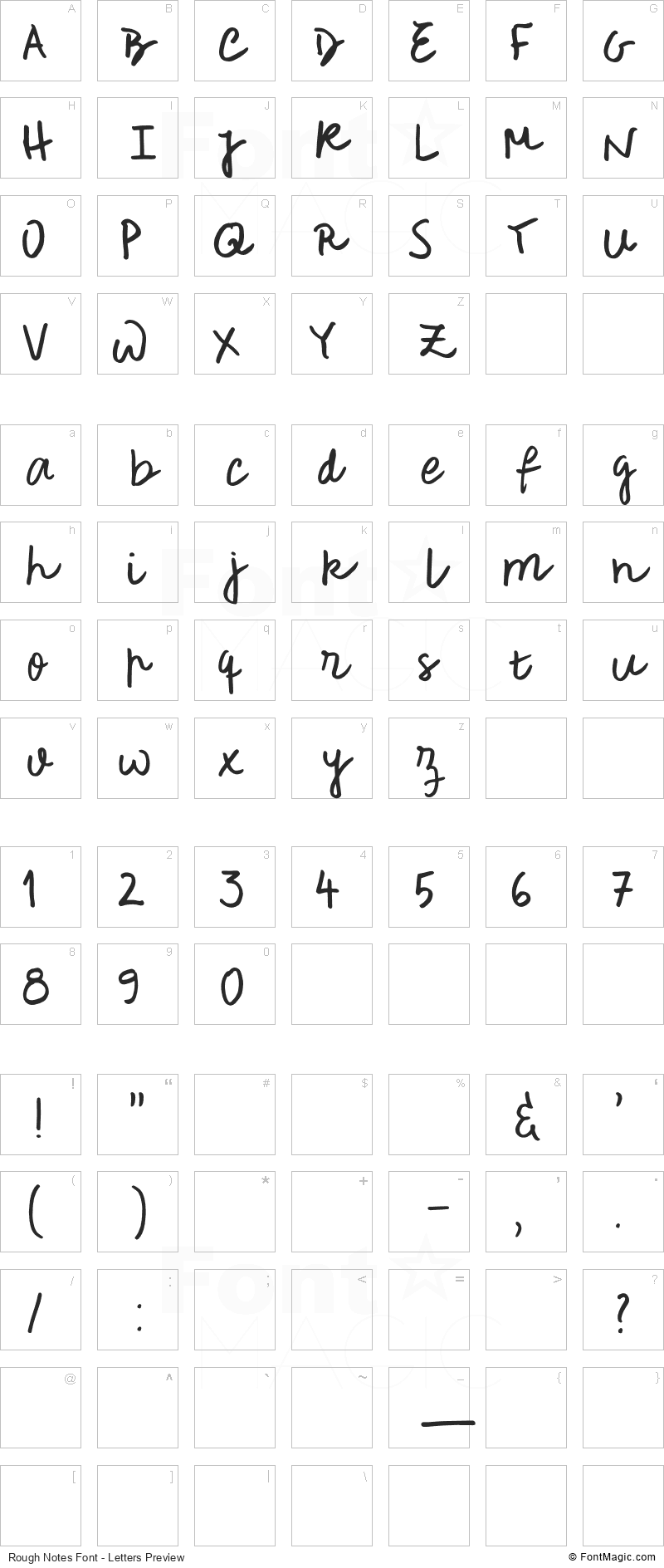 Rough Notes Font - All Latters Preview Chart
