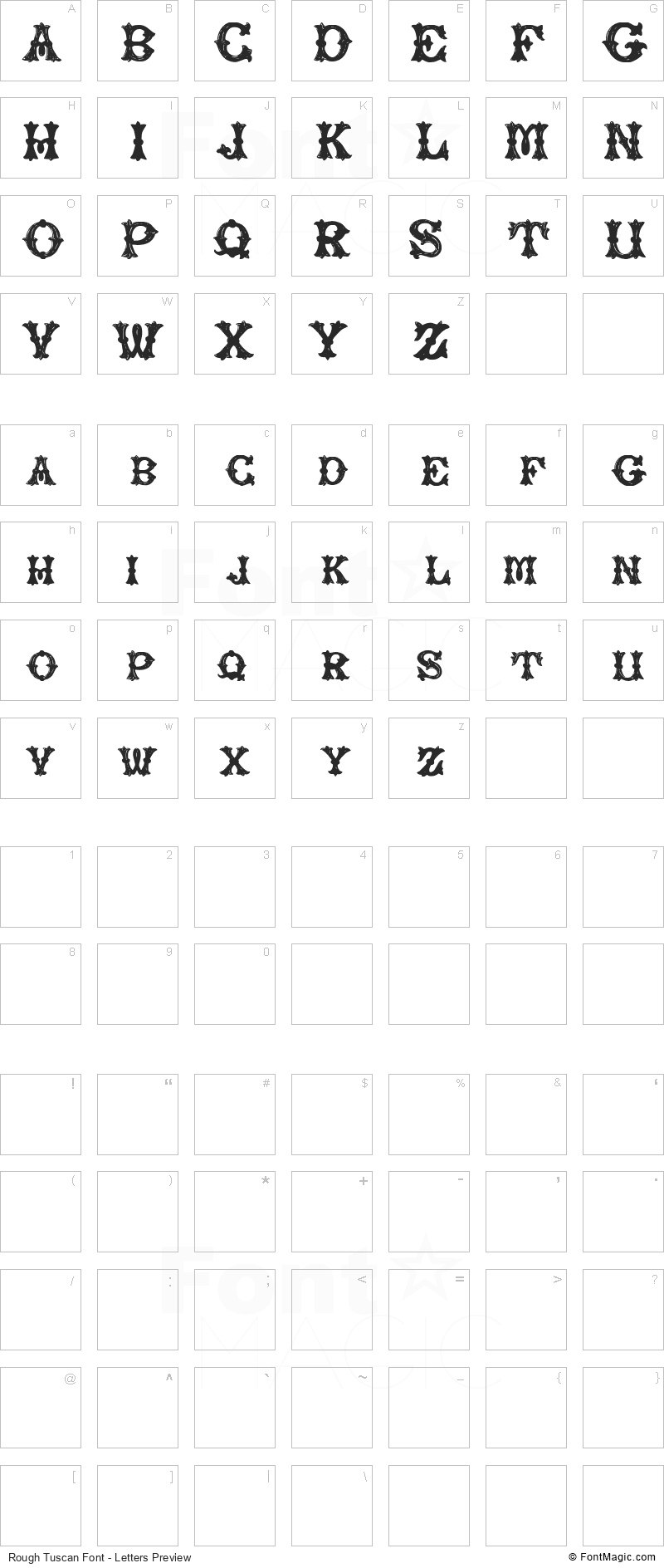 Rough Tuscan Font - All Latters Preview Chart