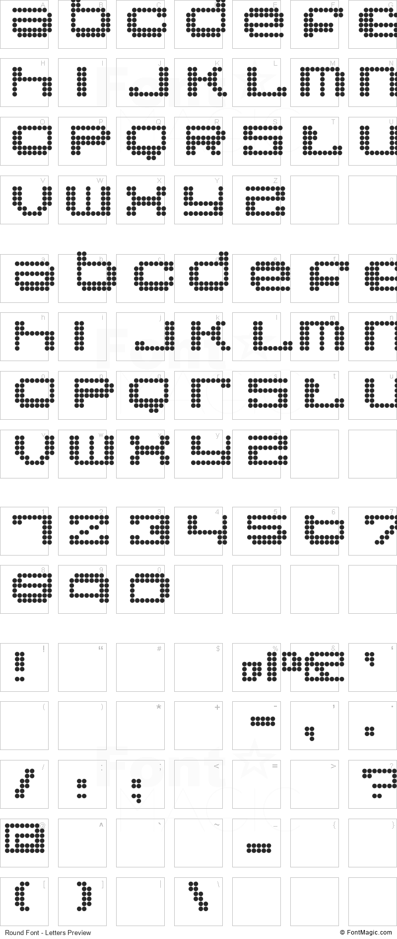 Round Font - All Latters Preview Chart