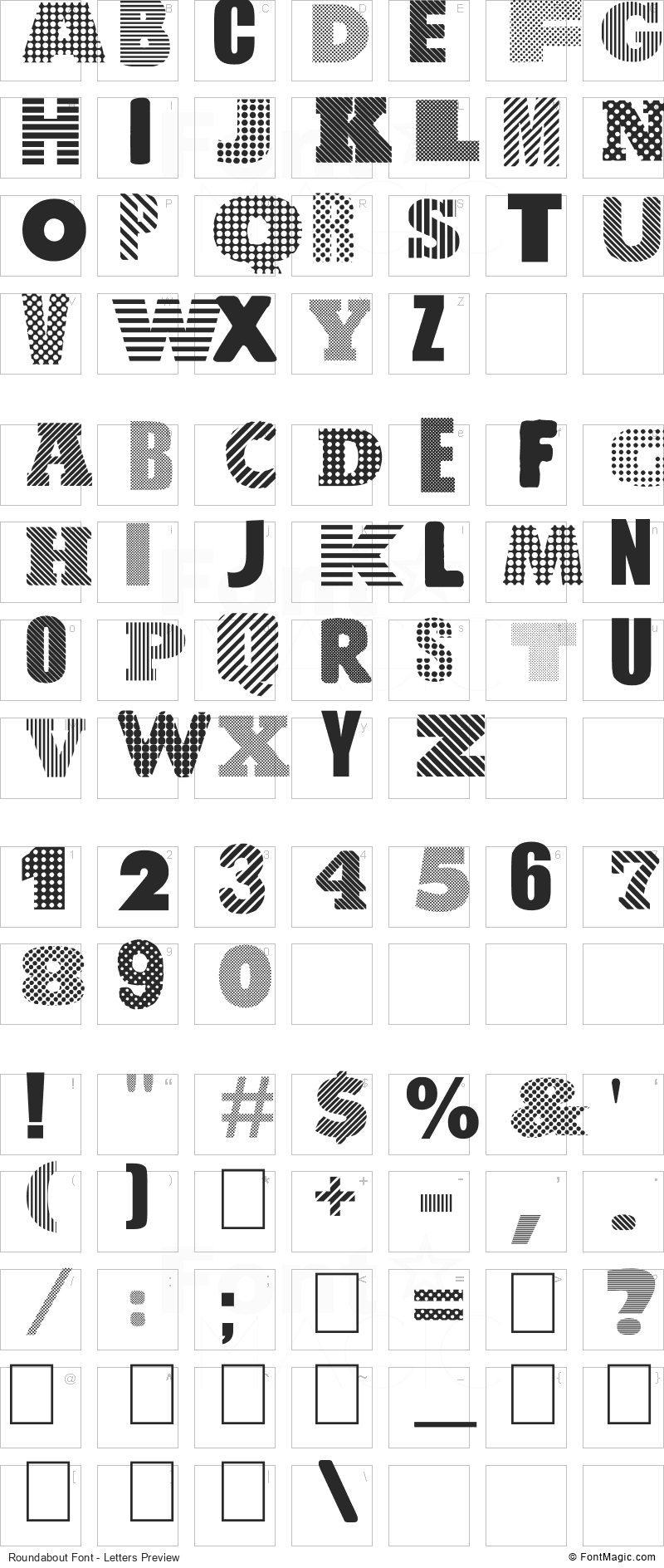 Roundabout Font - All Latters Preview Chart