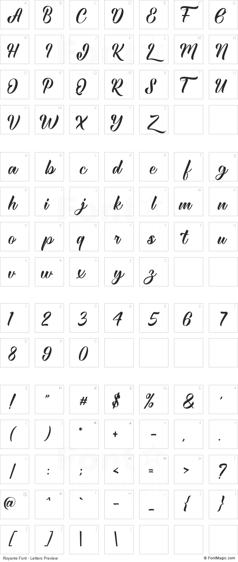 Royante Font - All Latters Preview Chart