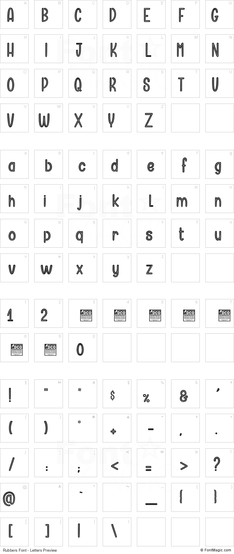 Rubbers Font - All Latters Preview Chart