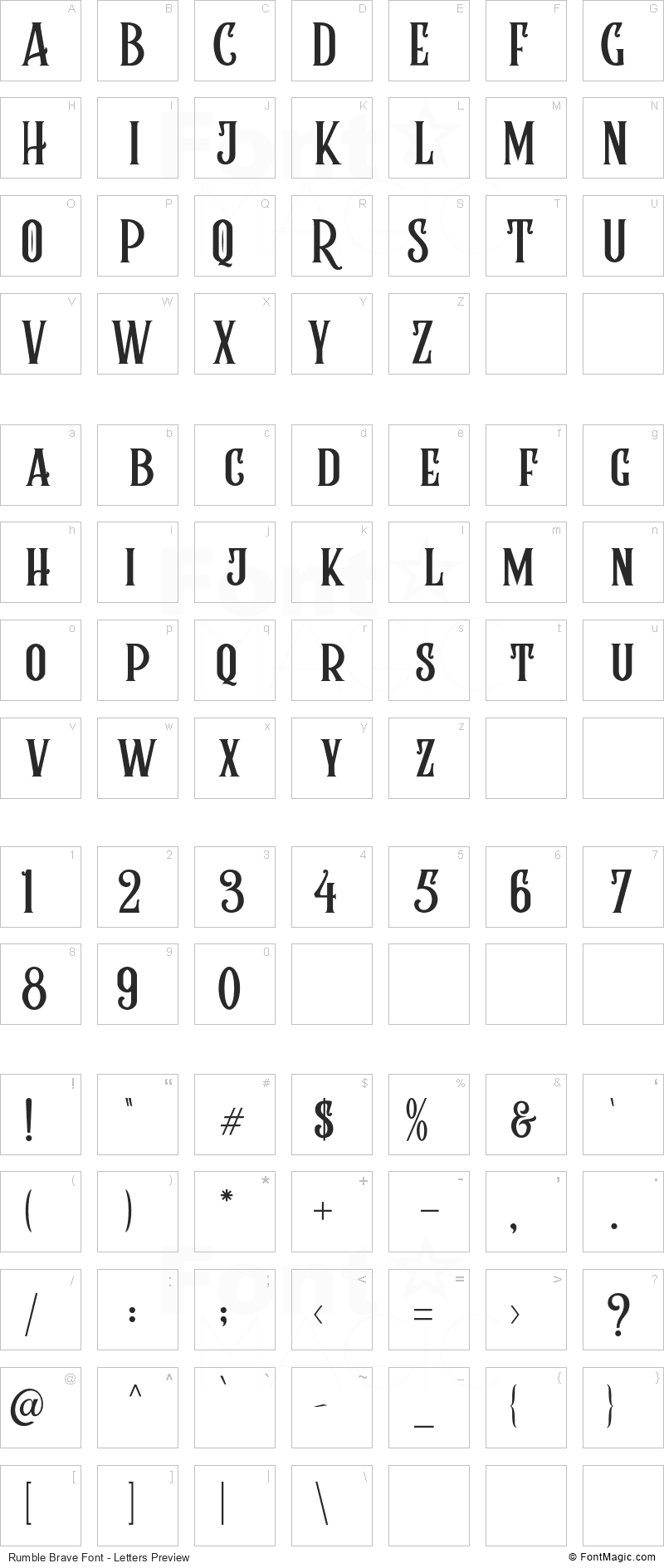 Rumble Brave Font - All Latters Preview Chart