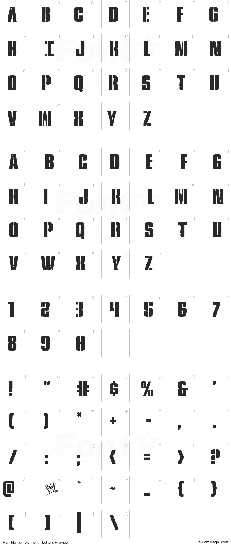 Rumble Tumble Font - All Latters Preview Chart