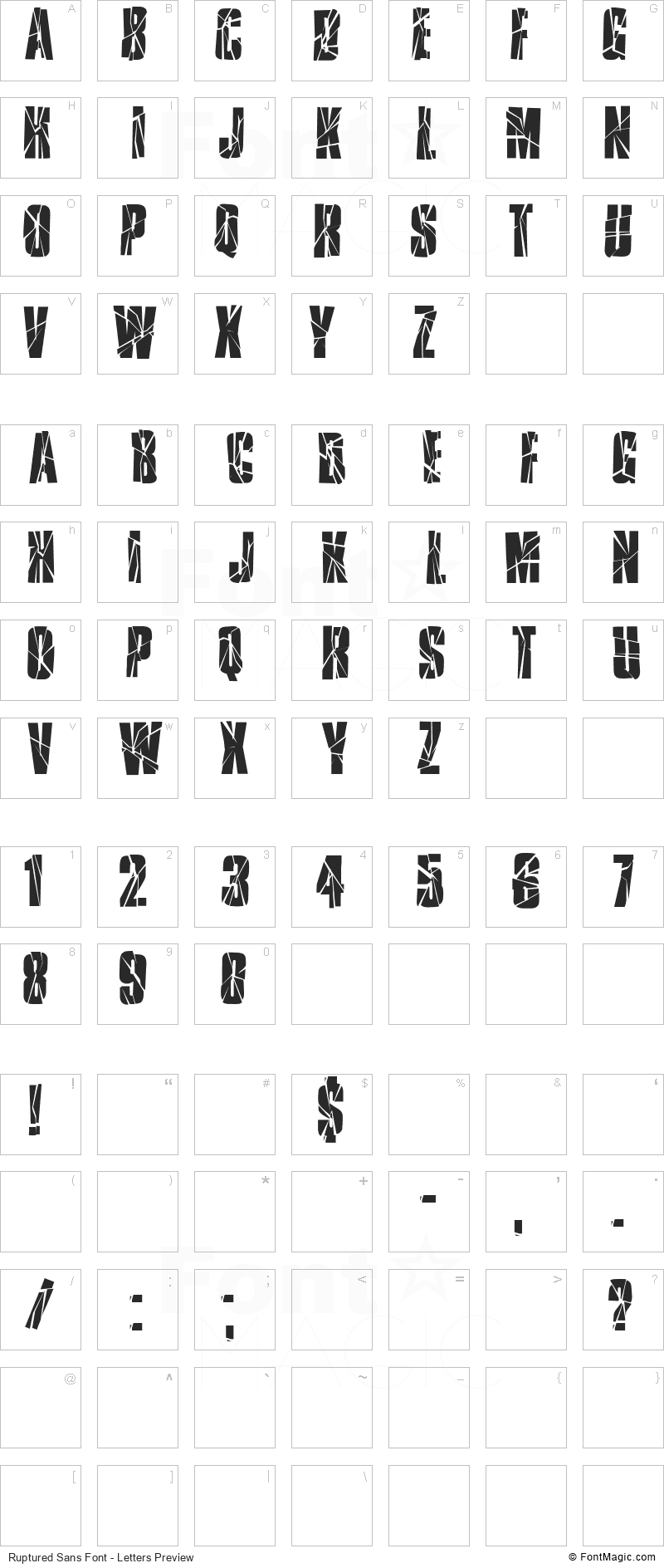 Ruptured Sans Font - All Latters Preview Chart