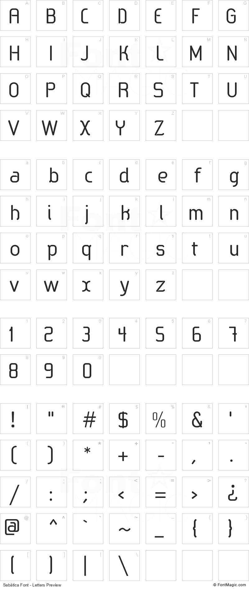 Sabática Font - All Latters Preview Chart