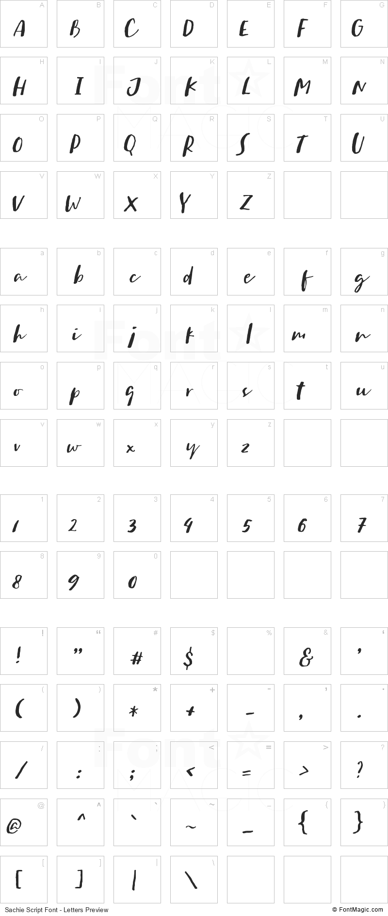 Sachie Script Font - All Latters Preview Chart
