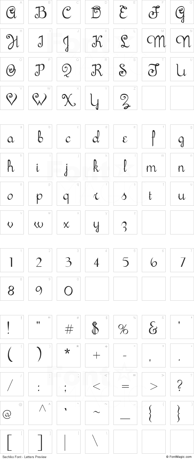 Sachiko Font - All Latters Preview Chart
