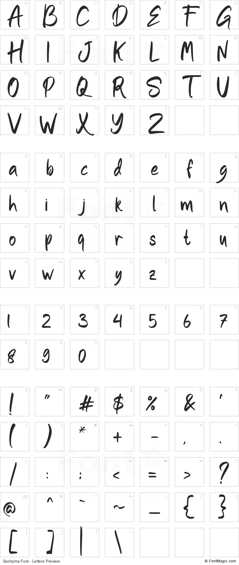 Sachyma Font - All Latters Preview Chart