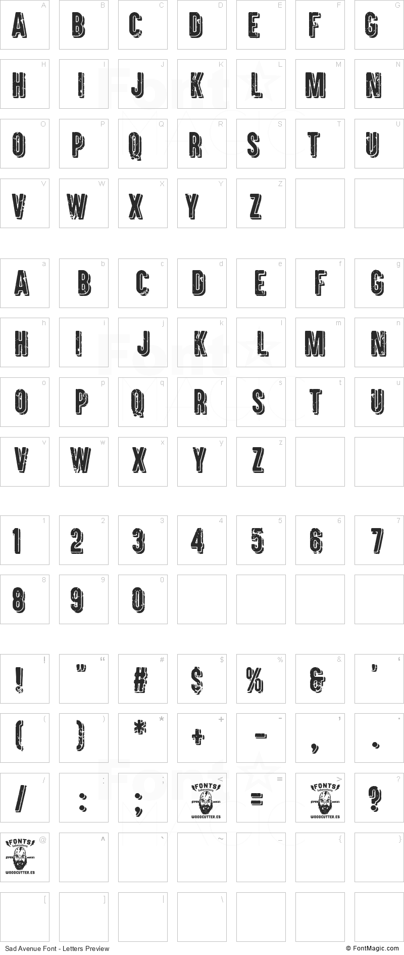 Sad Avenue Font - All Latters Preview Chart
