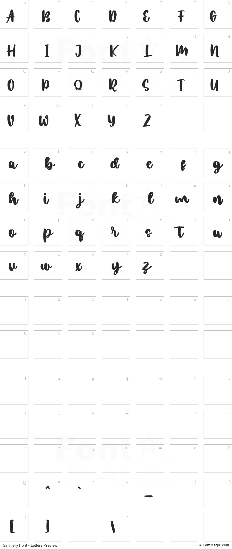 Sailmelly Font - All Latters Preview Chart