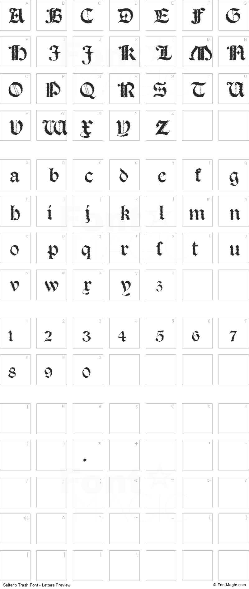 Salterio Trash Font - All Latters Preview Chart