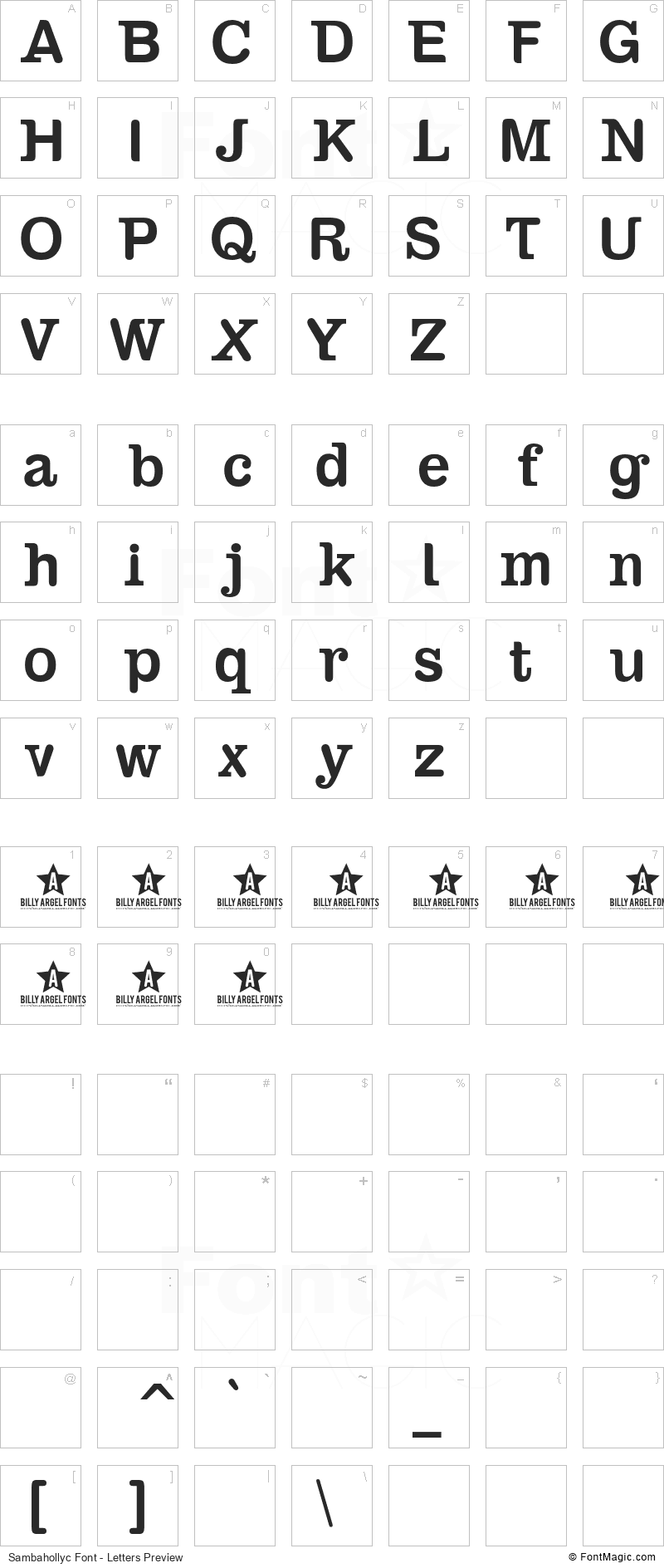 Sambahollyc Font - All Latters Preview Chart