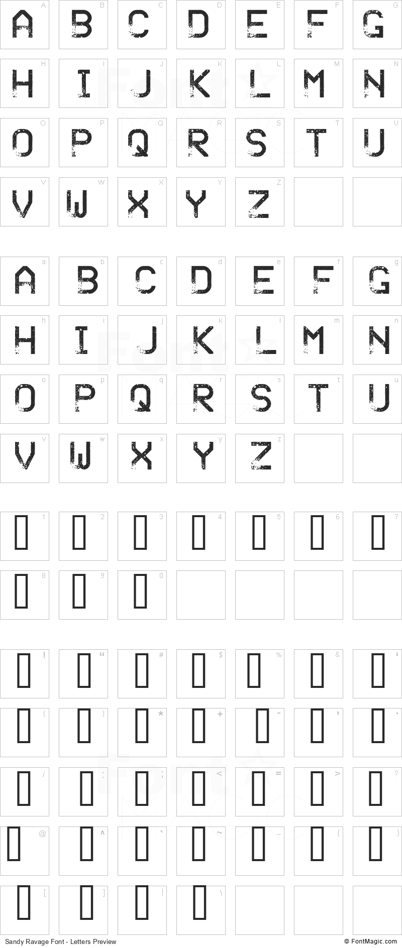 Sandy Ravage Font - All Latters Preview Chart