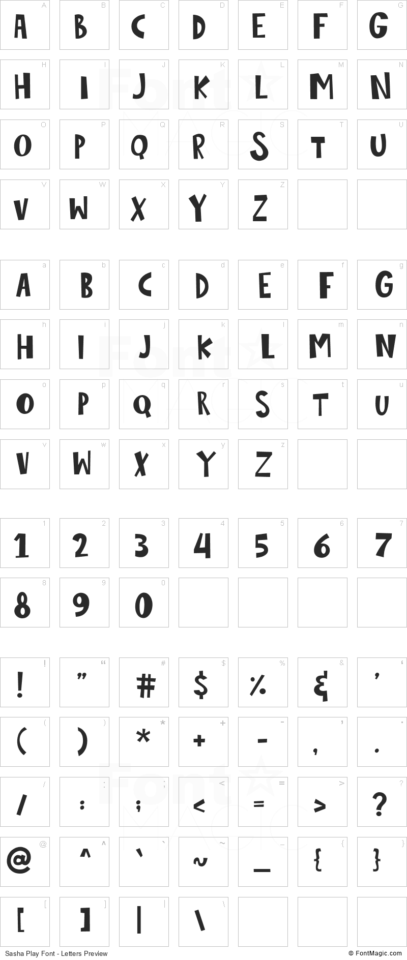 Sasha Play Font - All Latters Preview Chart