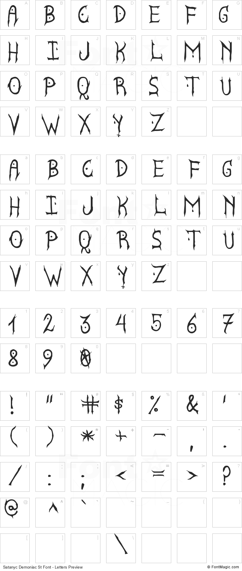 Satanyc Demoniac St Font - All Latters Preview Chart