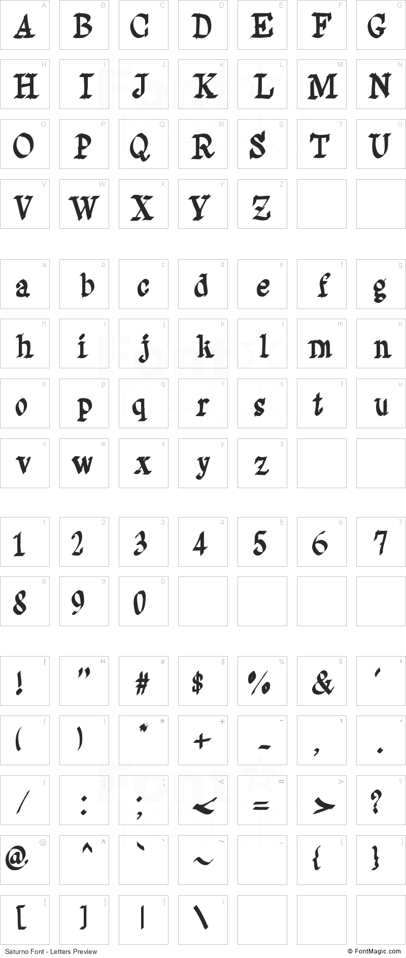 Saturno Font - All Latters Preview Chart