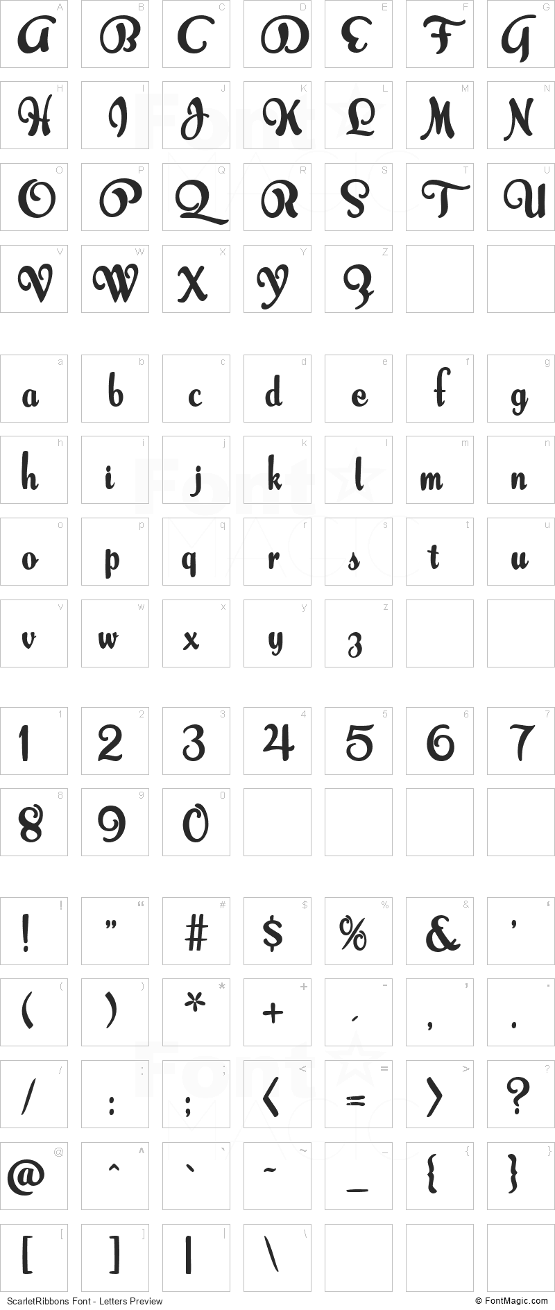 ScarletRibbons Font - All Latters Preview Chart