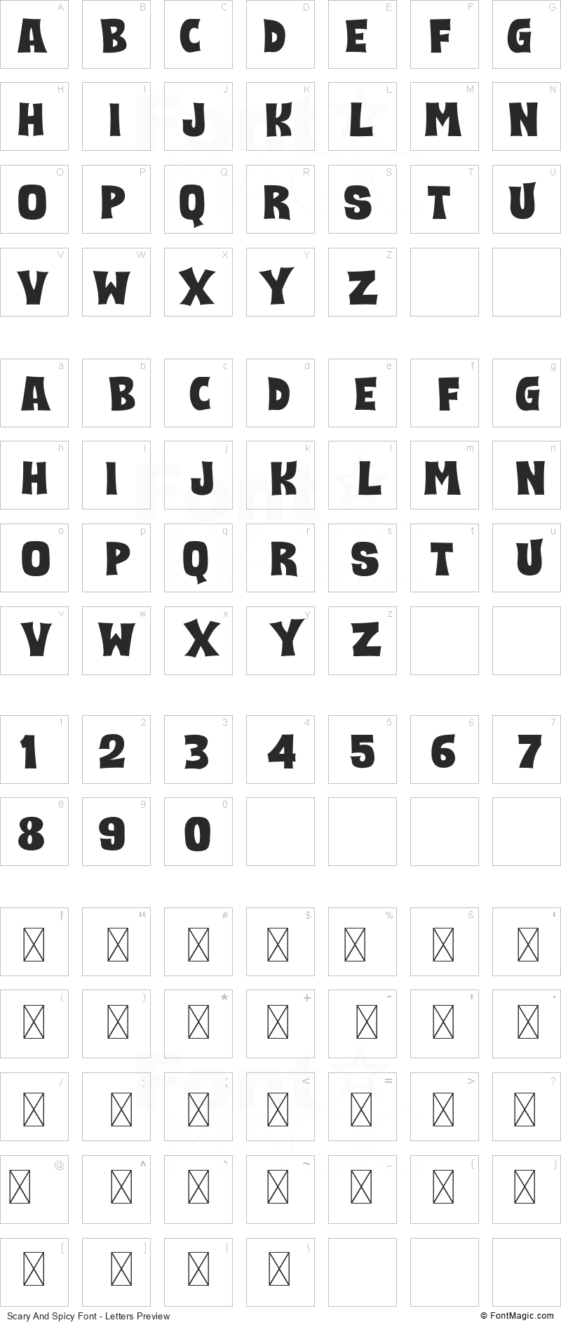 Scary And Spicy Font - All Latters Preview Chart