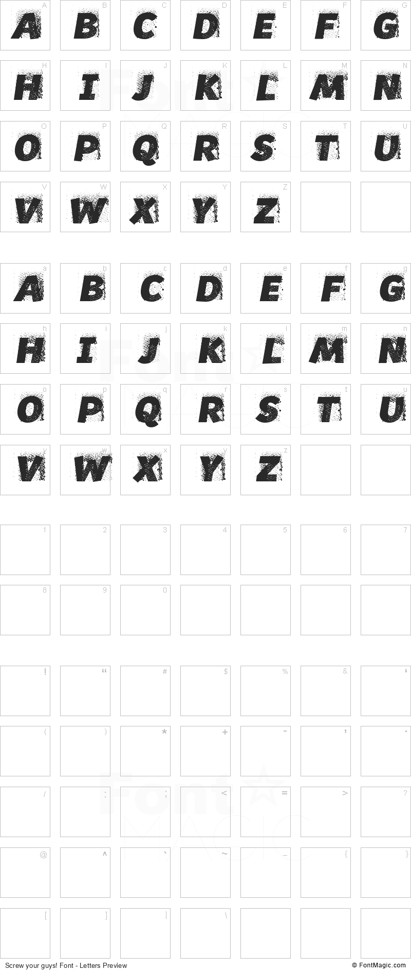 Screw your guys! Font - All Latters Preview Chart