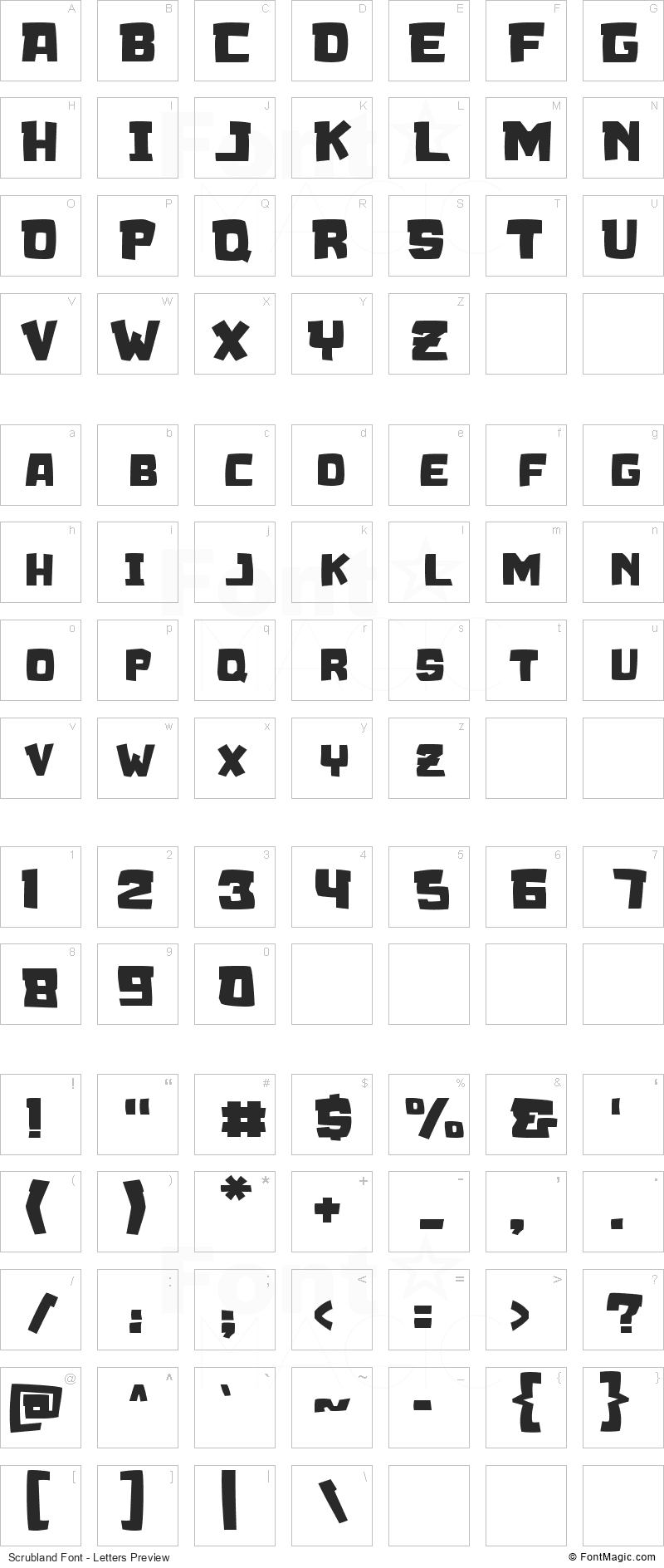 Scrubland Font - All Latters Preview Chart
