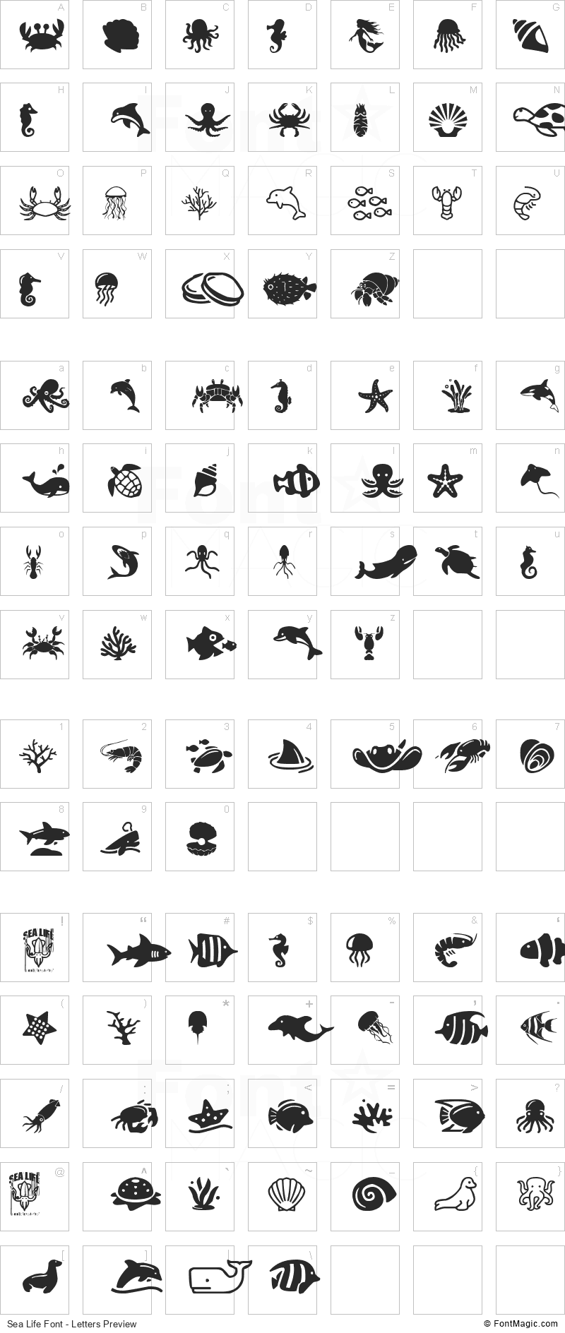 Sea Life Font - All Latters Preview Chart