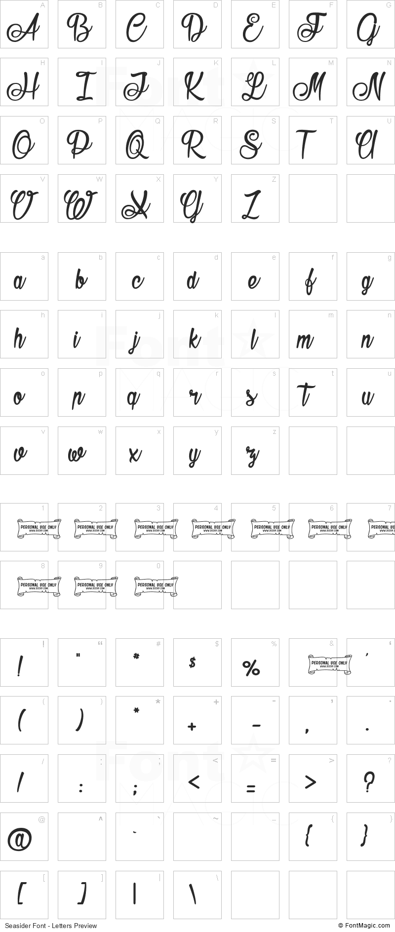 Seasider Font - All Latters Preview Chart