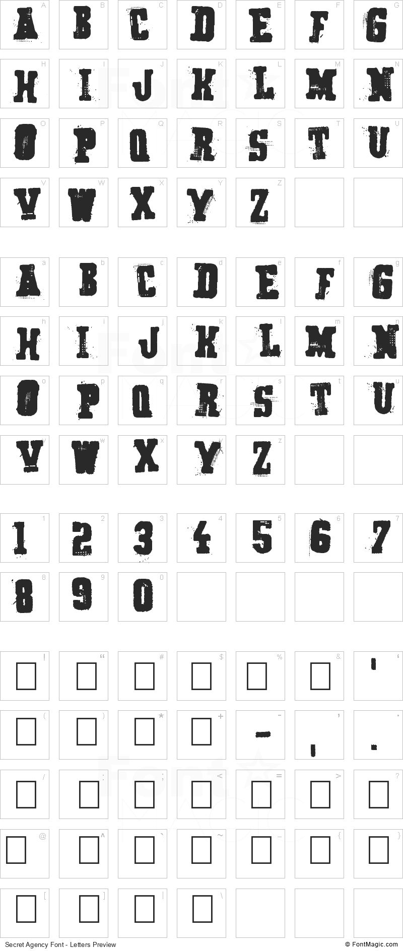 Secret Agency Font - All Latters Preview Chart