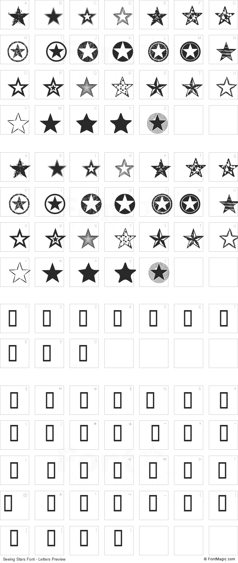 Seeing Stars Font - All Latters Preview Chart