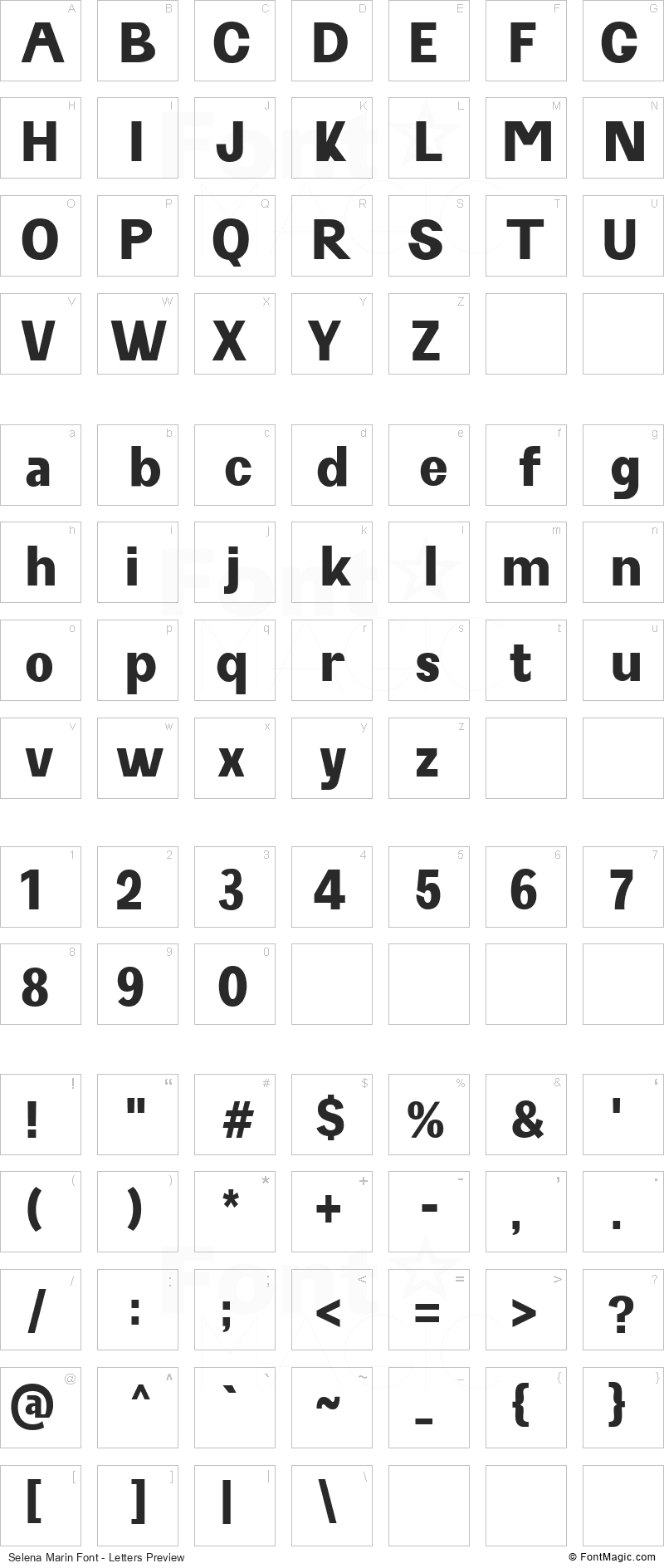 Selena Marin Font - All Latters Preview Chart