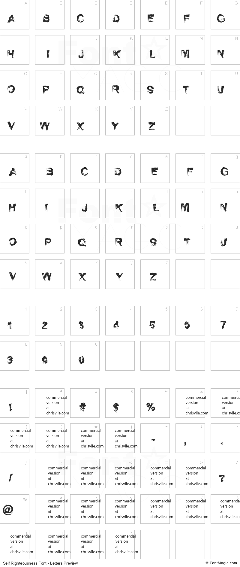 Self Righteousness Font - All Latters Preview Chart