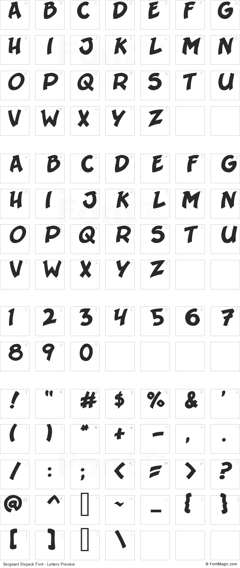 Sergeant Sixpack Font - All Latters Preview Chart