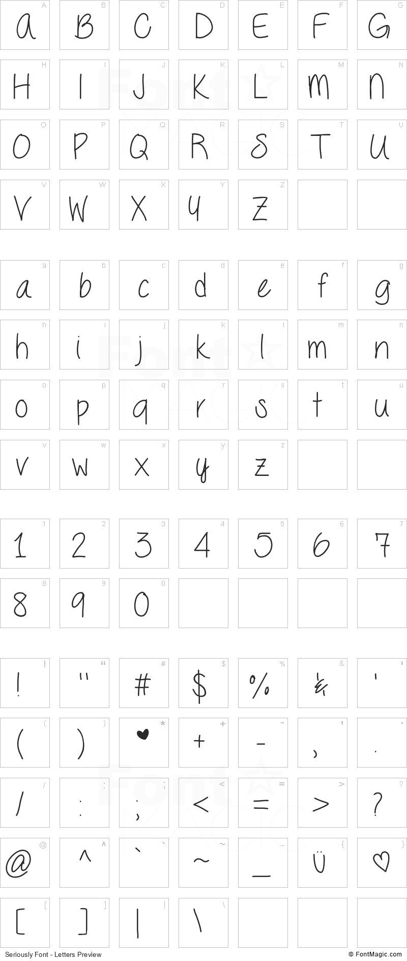 Seriously Font - All Latters Preview Chart