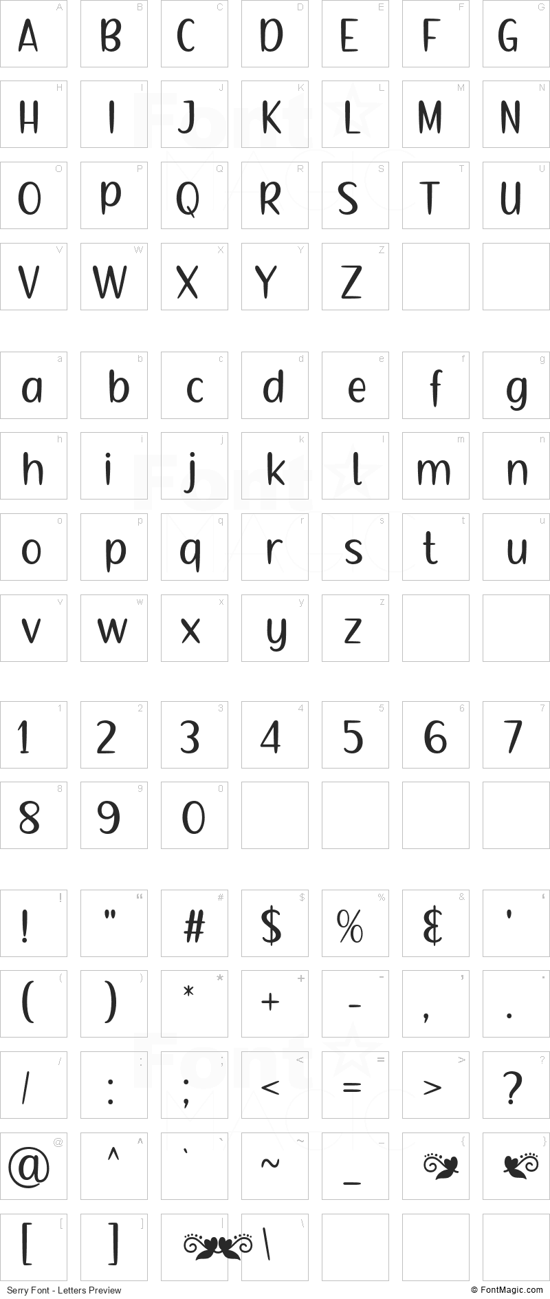 Serry Font - All Latters Preview Chart