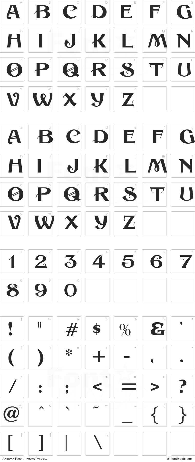Sesame Font - All Latters Preview Chart