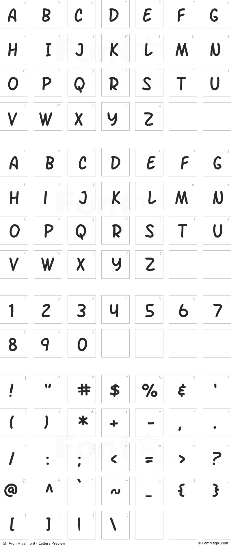 SF Arch Rival Font - All Latters Preview Chart
