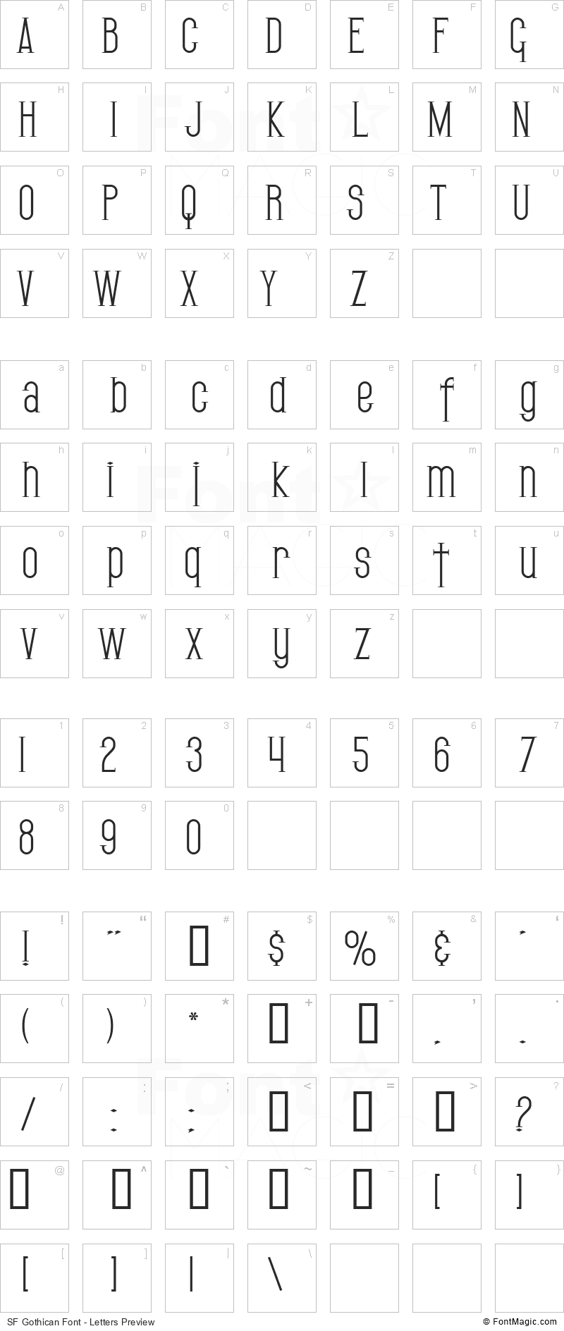 SF Gothican Font - All Latters Preview Chart