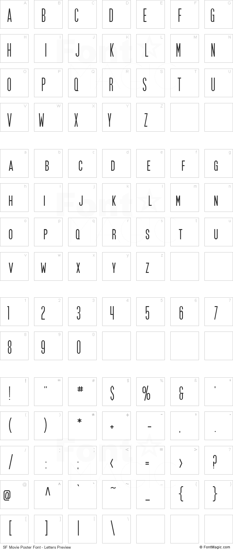 SF Movie Poster Font - All Latters Preview Chart