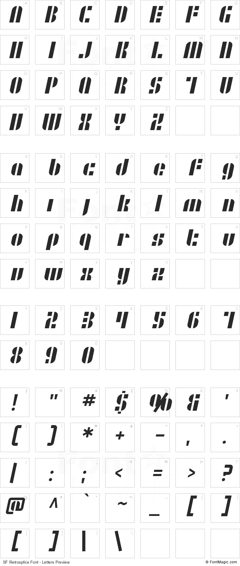 SF Retrosplice Font - All Latters Preview Chart