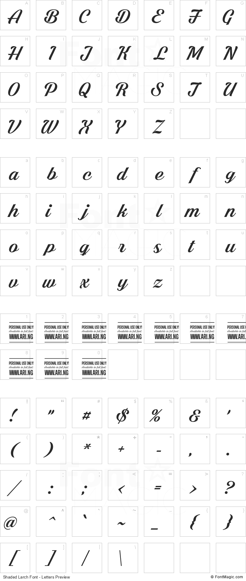 Shaded Larch Font - All Latters Preview Chart