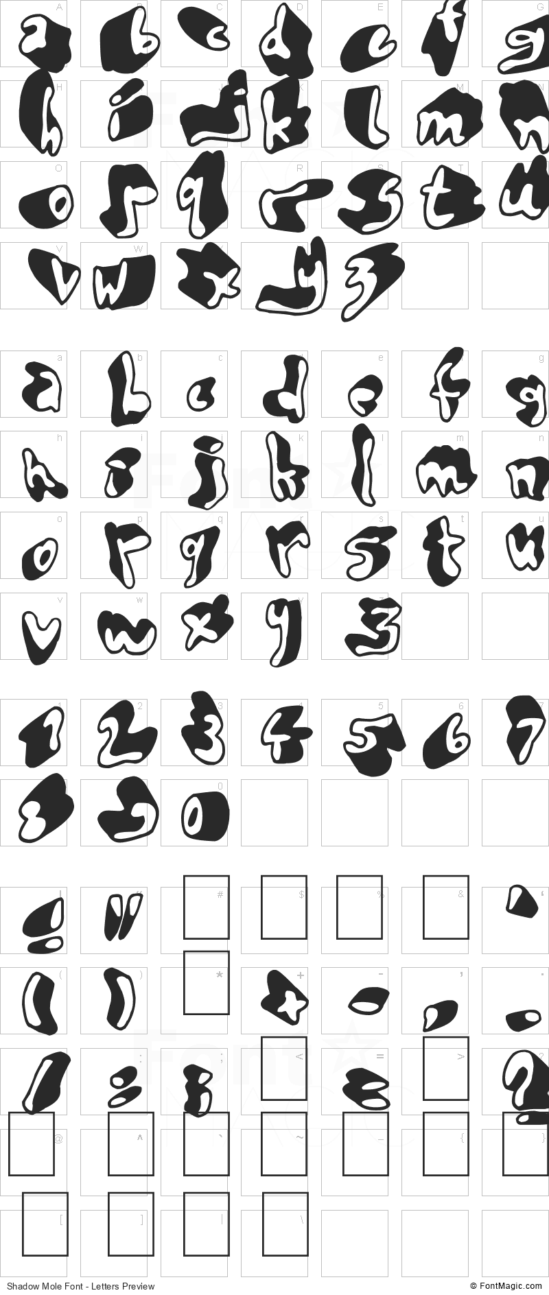 Shadow Mole Font - All Latters Preview Chart